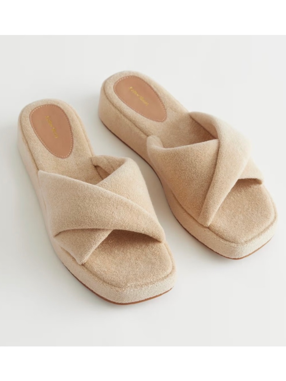 & Other Stories Beige Platform Terrycloth Slides Sandals Size 38